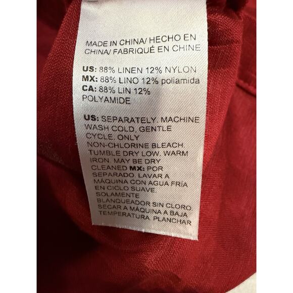 Chico's | Women’s Linen Jacket Top Holiday Red Button Up Lightweight -Size 12/14 - Picture 4 of 5